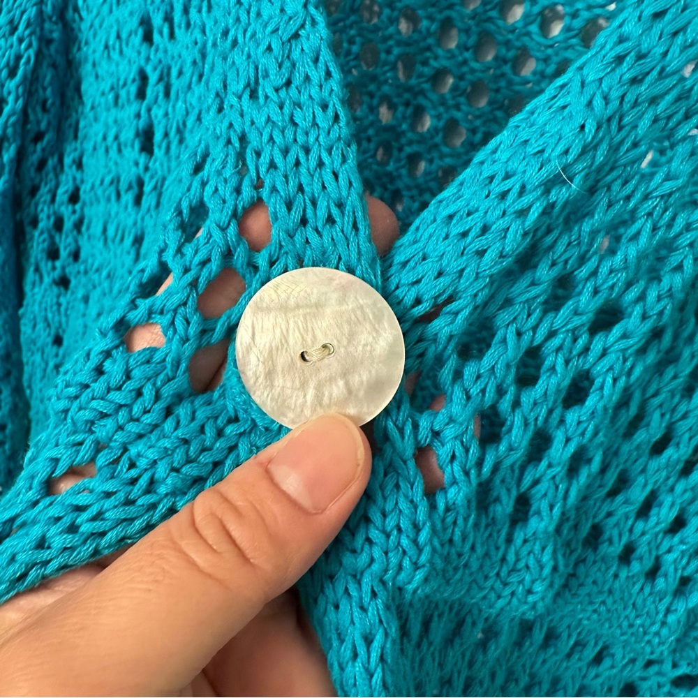 WindiRiver Teal Crochet Cardigan Size XL Babydoll Boho Bohemian Hippie Y2K - Picture 3 of 8